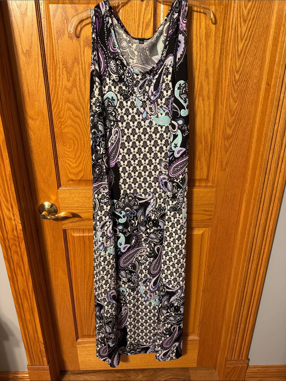 Elementz Black Maxi Dress with Purple & Mint Paisley Accents